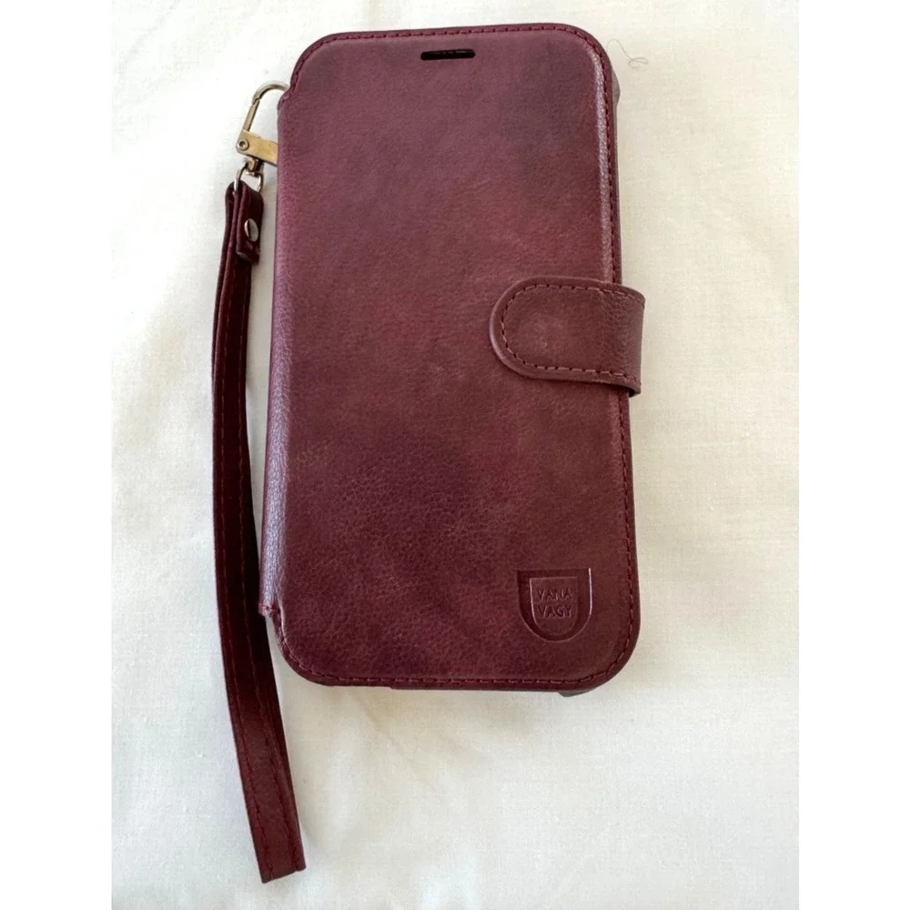 VANAVAGY iphone 12 Pro 6.1 inch Burgundy Phone Wallet Case